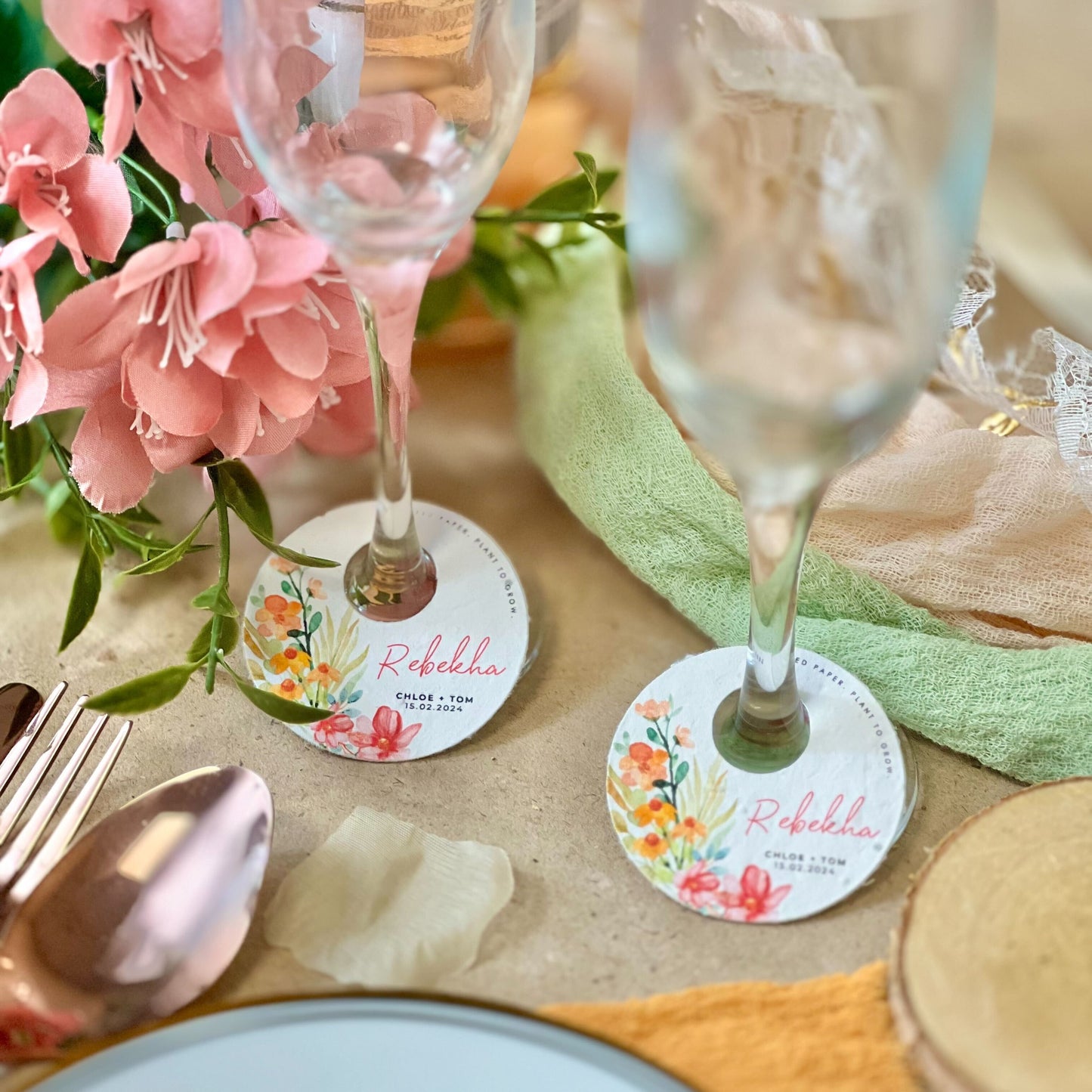 Bright Blooms - Wine Glass Name Tags