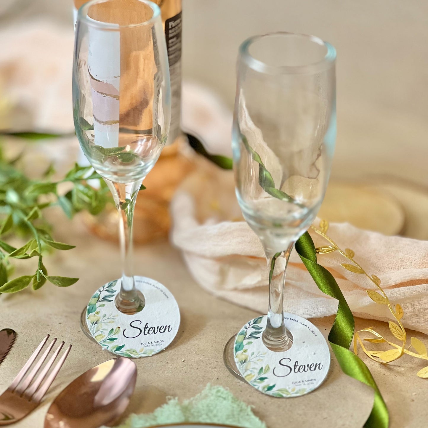 Greenery - Wine Glass Name Tags