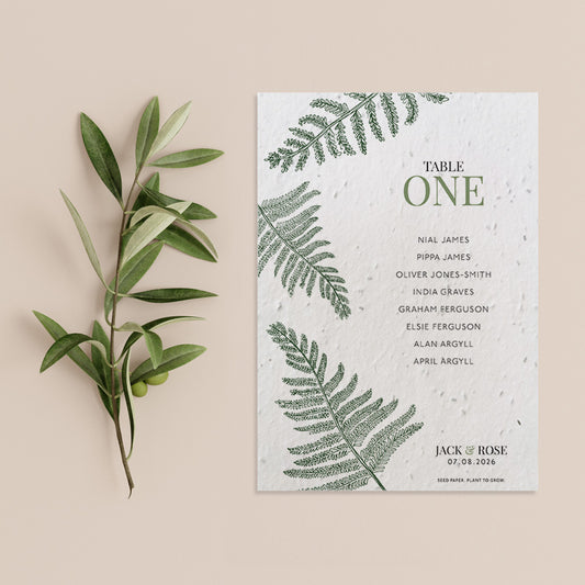 Forest Ferns - Seating Plan Cards