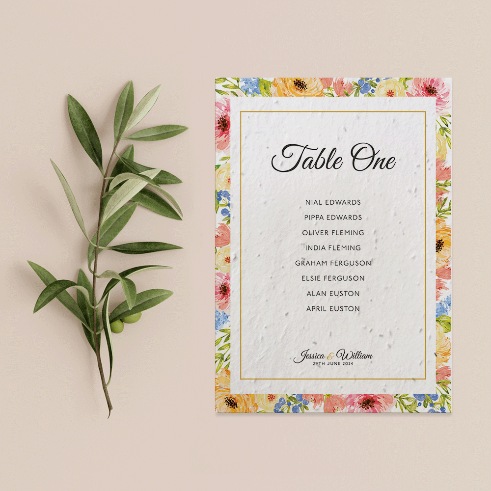 Summer Blooms - Seating Plan Cards