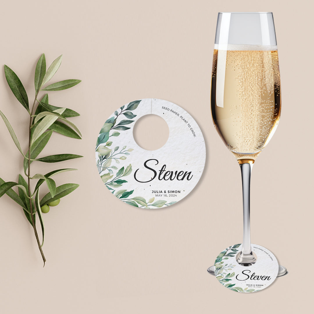 Greenery - Wine Glass Name Tags