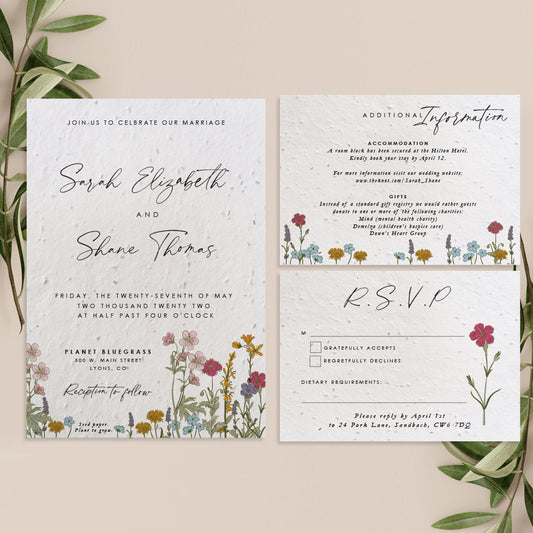 Seed Paper Invitations Wildflowers Plantable Invites