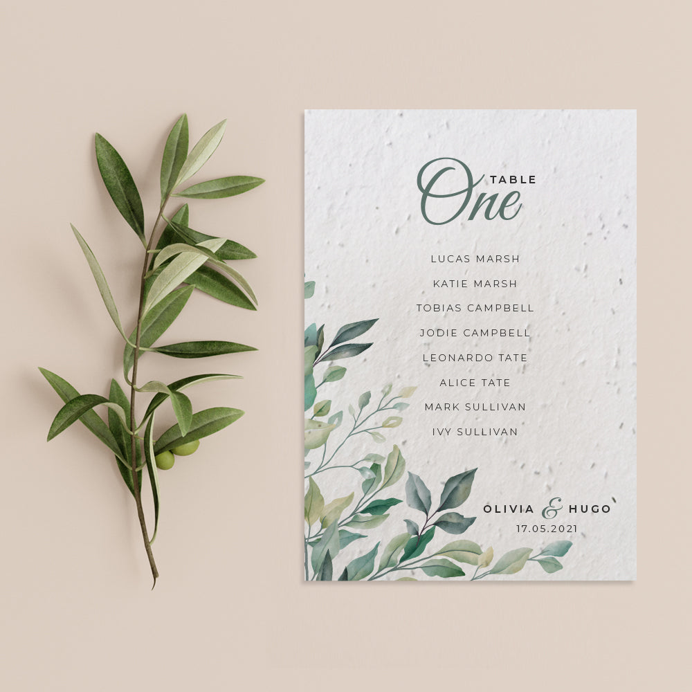 Greenery Seating Plan Cards